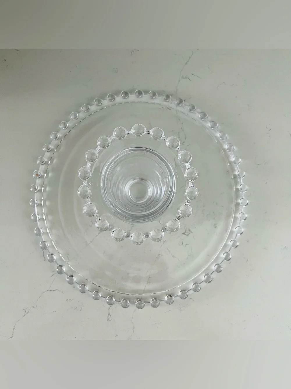 CANDLEWICK Style Clear Glass Beaded Cake Stand